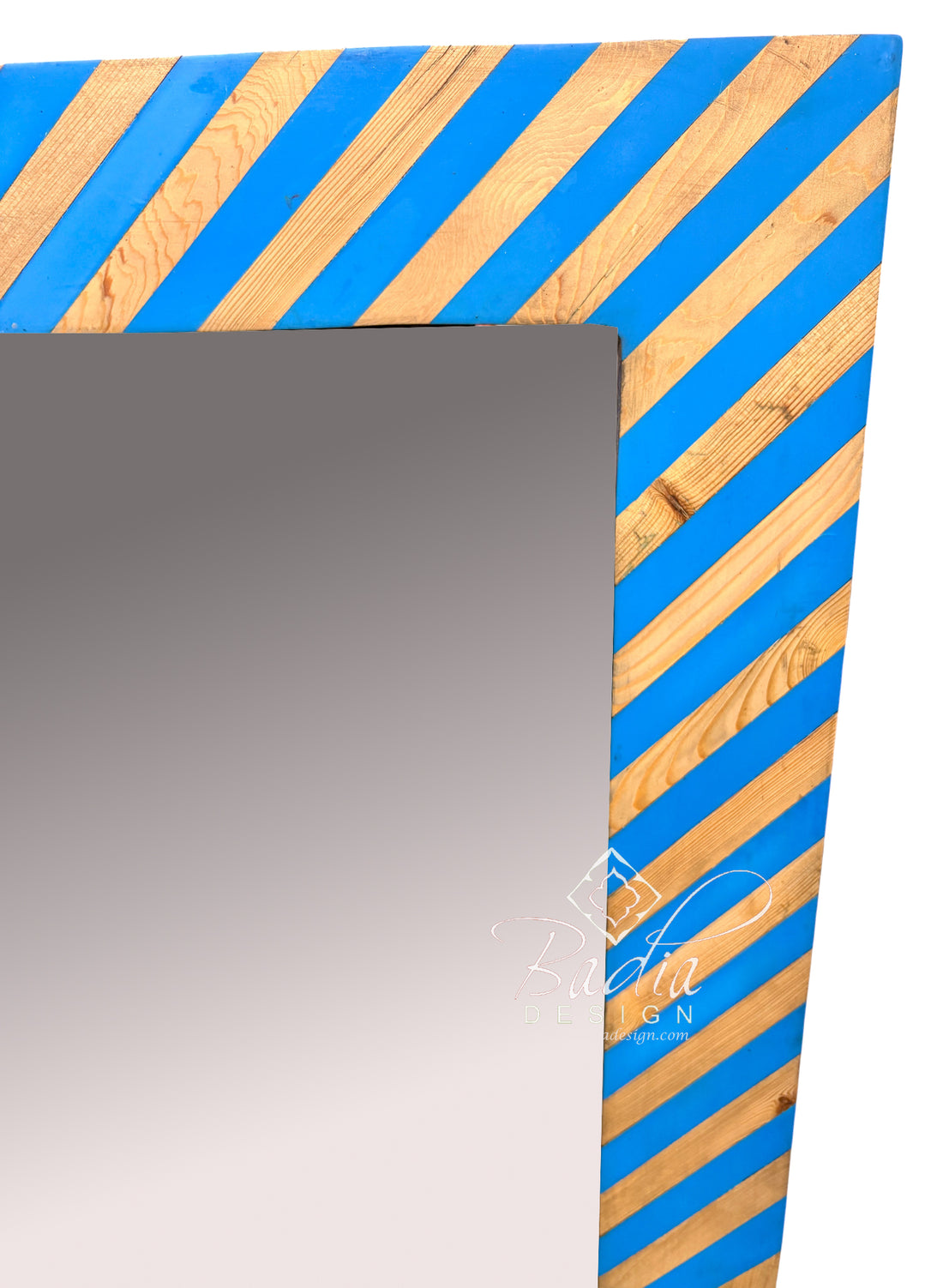 Blue and Beige Striped Resin and Wood Mirror