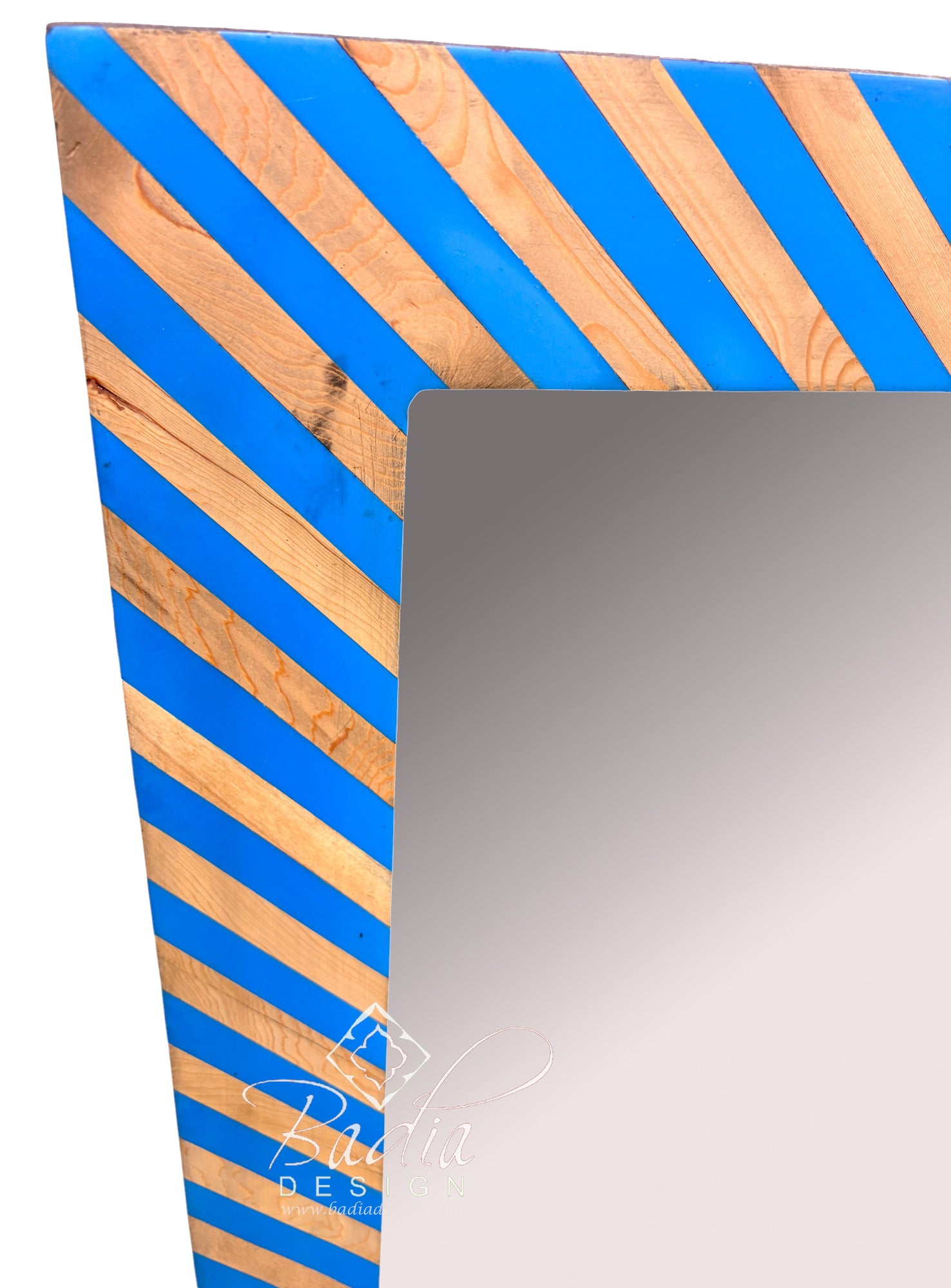 Blue and Beige Striped Resin and Wood Mirror