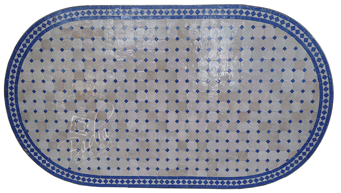 Blue Moroccan Oval Shaped Tile Table Top