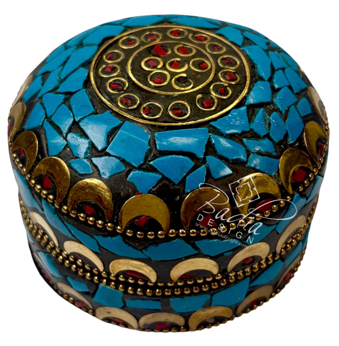 Moroccan Blue Resin Container with Gold Metal Detail