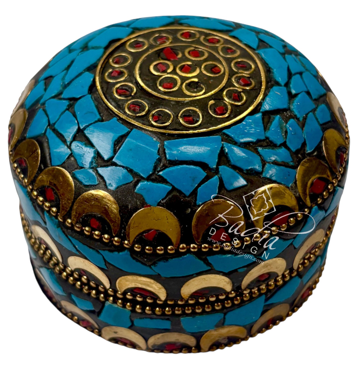 Moroccan Blue Resin Container with Gold Metal Detail