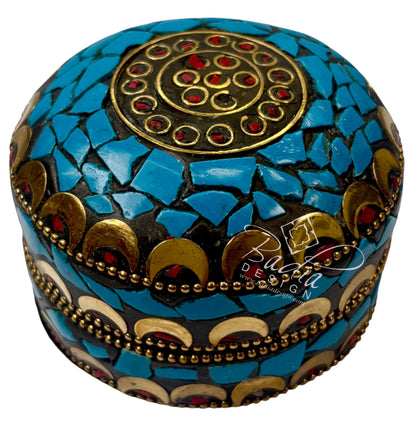 Moroccan Blue Resin Container with Gold Metal Detail
