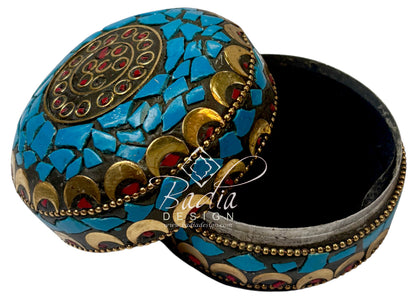Blue Resin Container with Gold Metal Detail