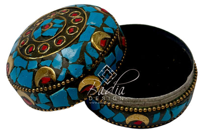 Blue Resin Container with Gold Metal Detail
