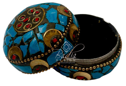 Blue Resin Container with Gold Metal Detail