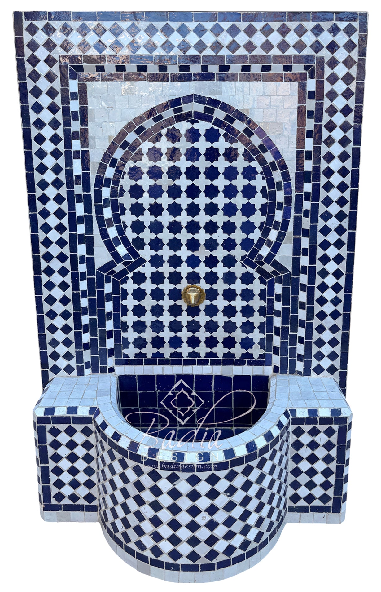 Moroccan Blue and White Zellige Tile Water Fountain