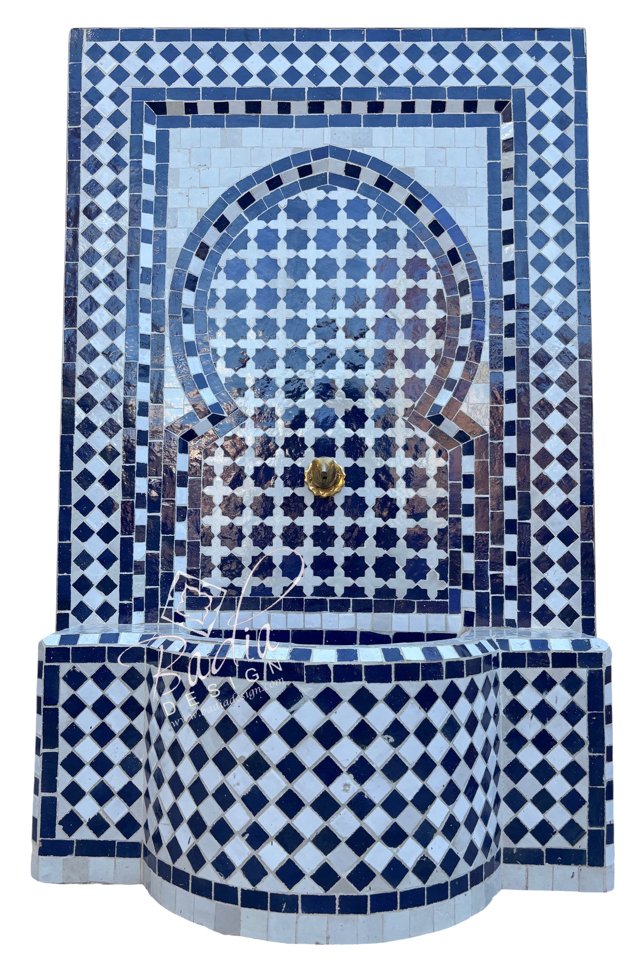 Moroccan Blue and White Zellige Tile Water Fountain