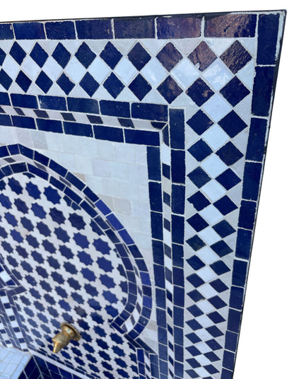 Blue and White Zellige Tile Water Fountain
