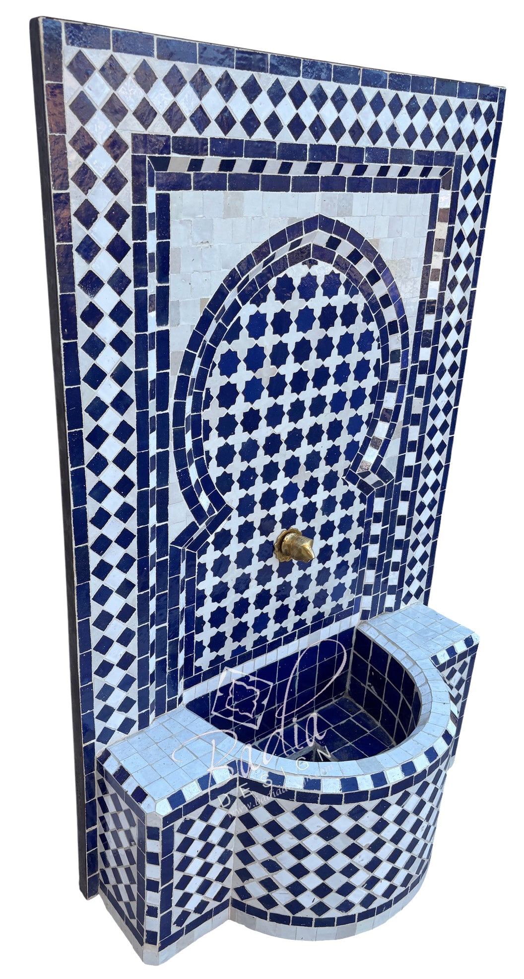 Blue and White Zellige Tile Water Fountain