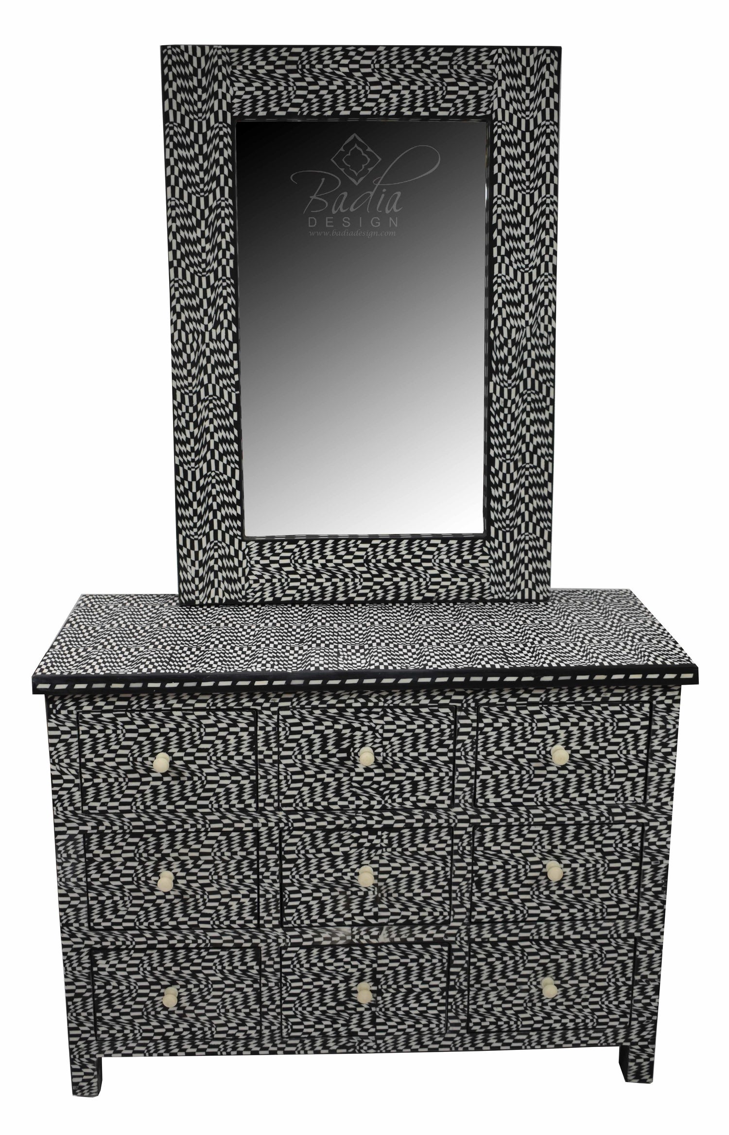 Bone Inlay Resin Dresser and Mirror Set