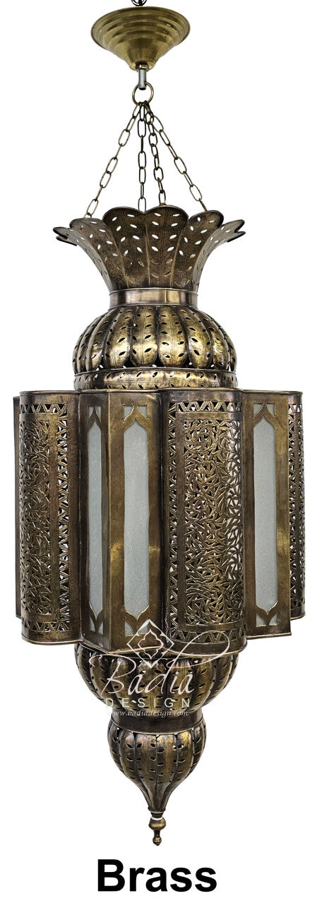 Moroccan Brass Chandelier with White Glass