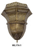 Decorative brass wall sconce with intricate patterns on a white background