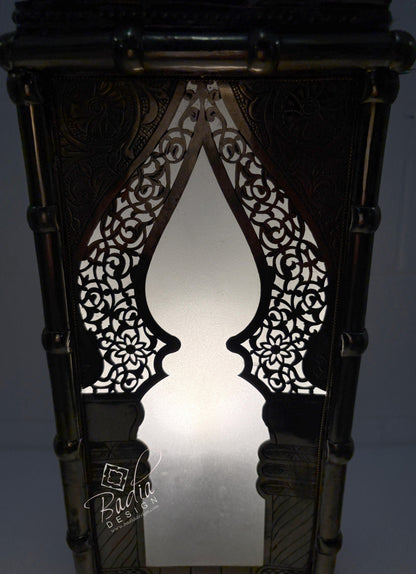 Tall Brass Floor Lantern with Teal Ceramic Decor