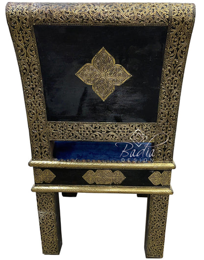 Embossed Brass Chair with Blue Velvet Seat