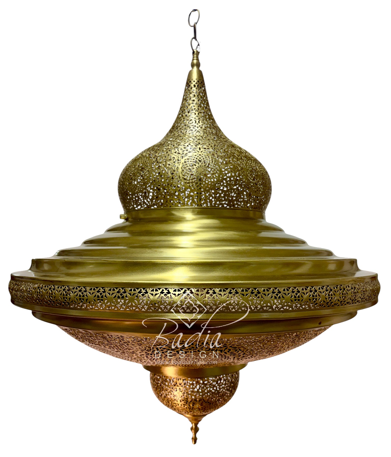 Moroccan Brass Chandelier with Pierced Dome Design