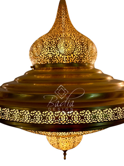 Brass Chandelier with Pierced Dome Design