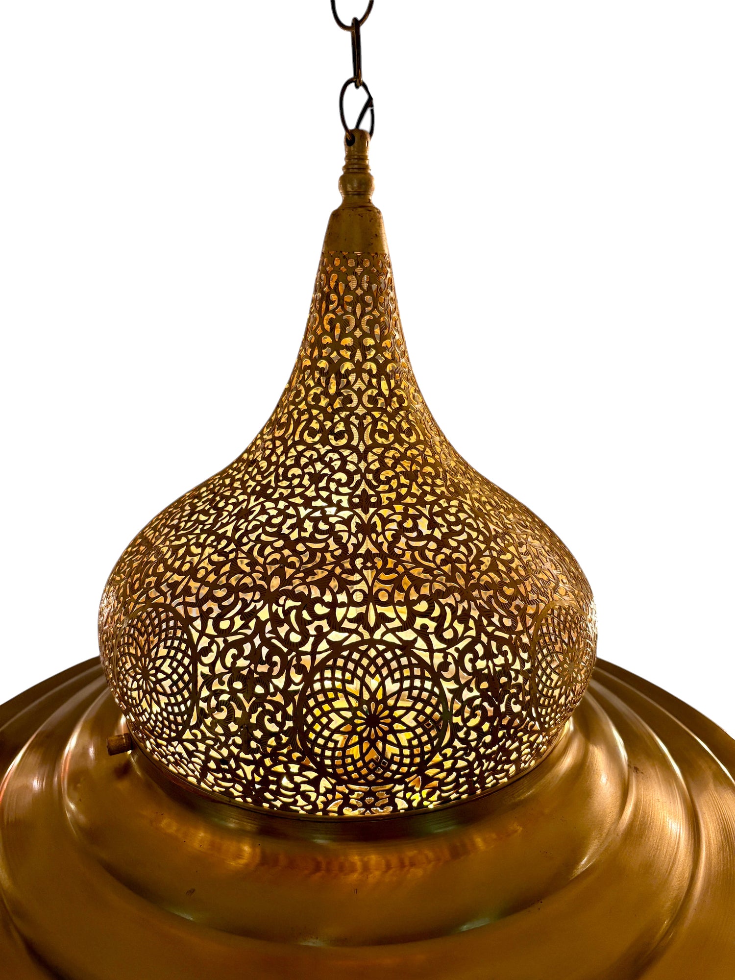 Brass Chandelier with Pierced Dome Design