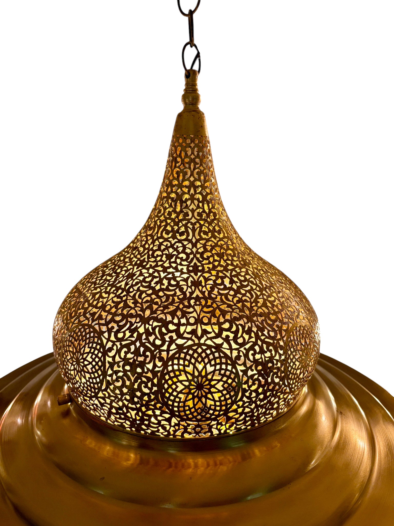 Brass Chandelier with Pierced Dome Design