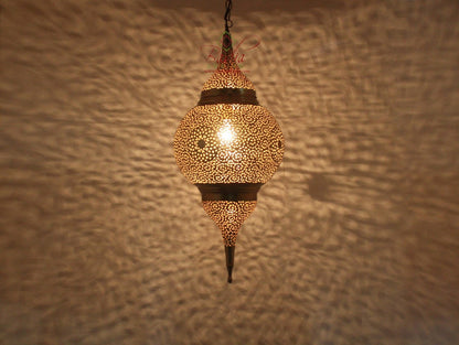 Tall and Intricately Pierced Brass Chandelier
