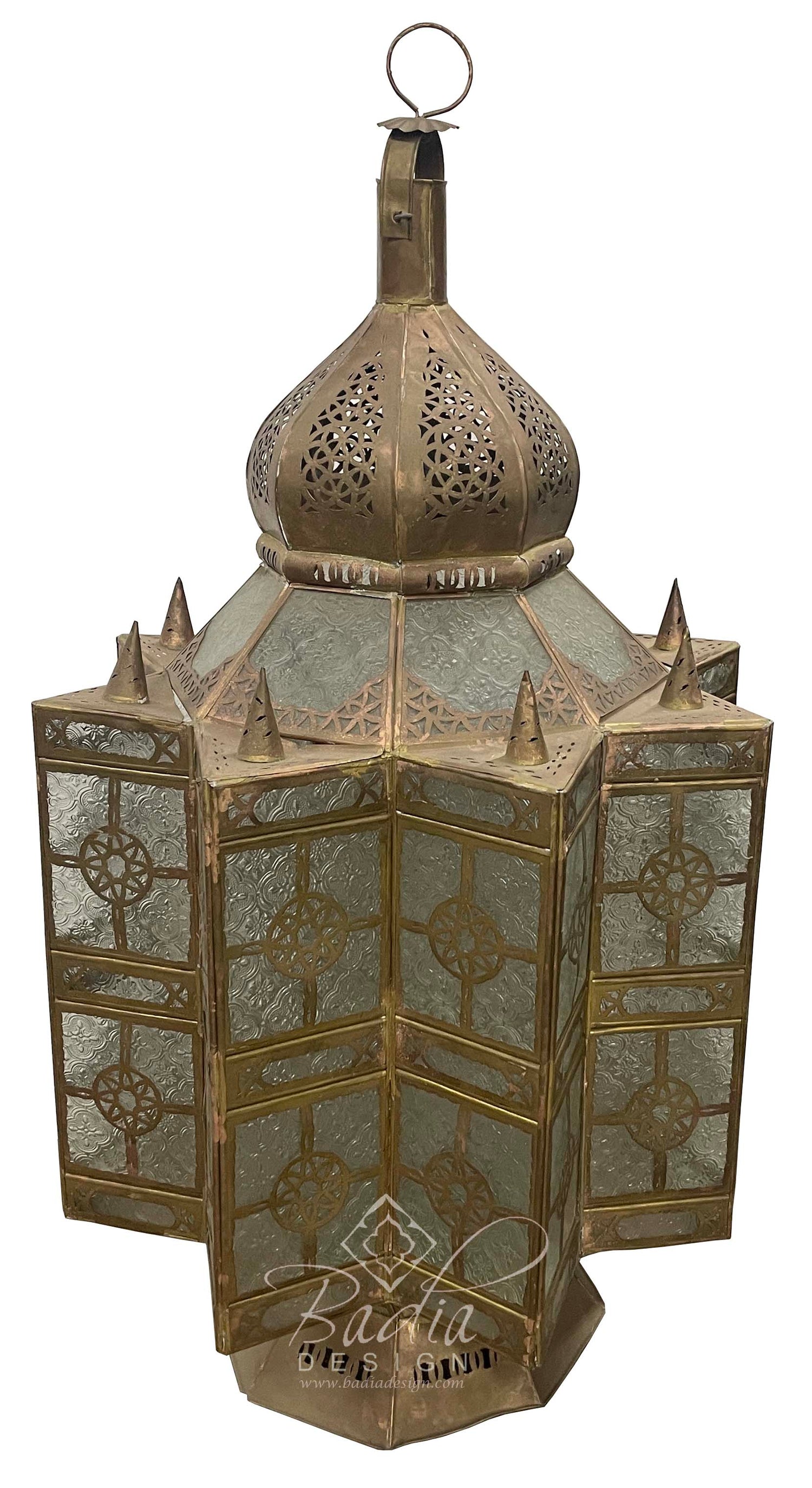 Moroccan Brass Lantern with Frosted Glass