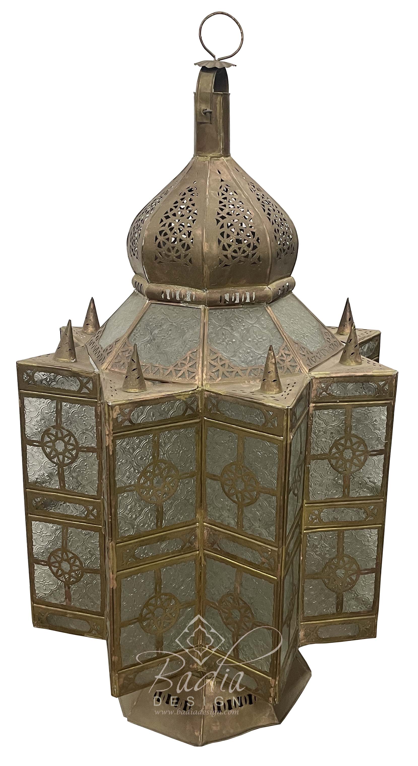 Moroccan Brass Lantern with Frosted Glass