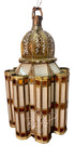 Moroccan Brass Floor Lantern with White and Amber Glass