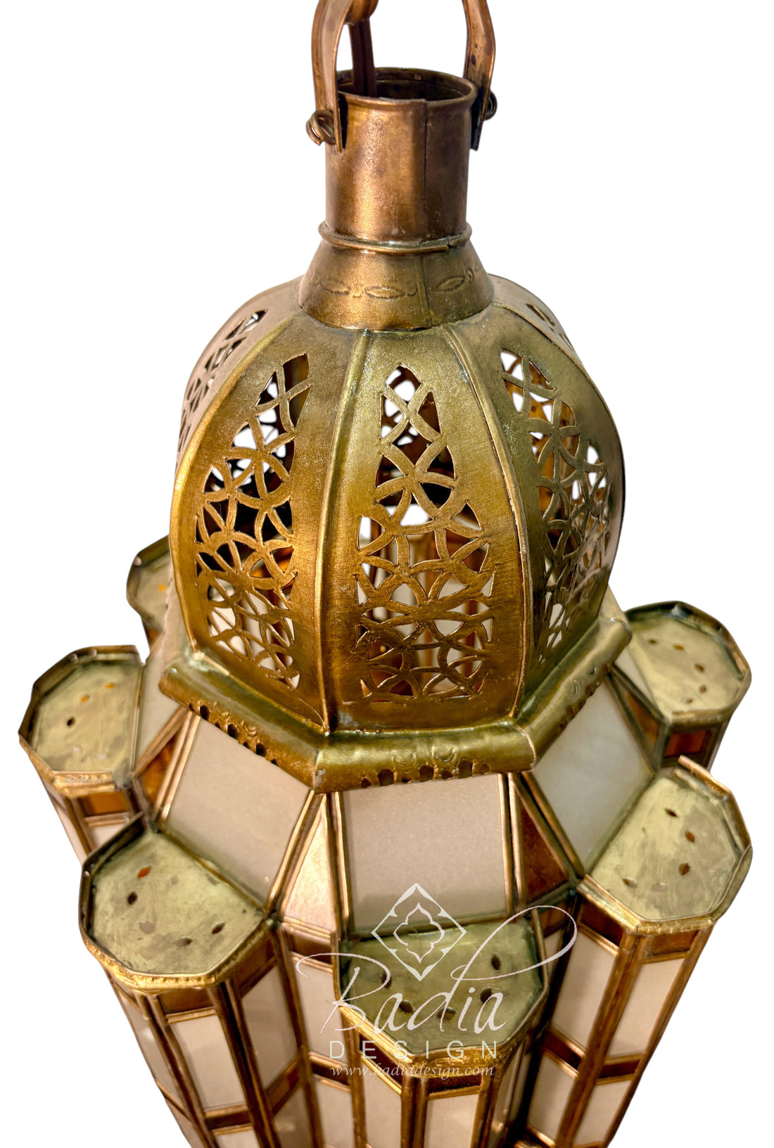 Brass Floor Lantern with White and Amber Glass