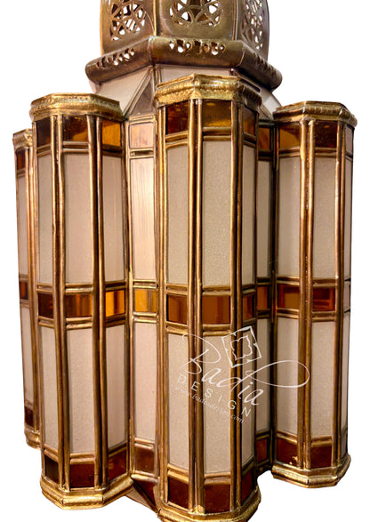 Brass Floor Lantern with White and Amber Glass