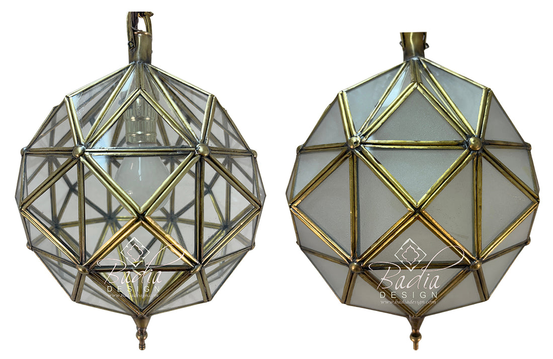 Moroccan Brass Frame Clear and White Glass Hanging Lanterns