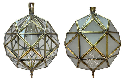 Moroccan Brass Frame Clear and White Glass Hanging Lanterns