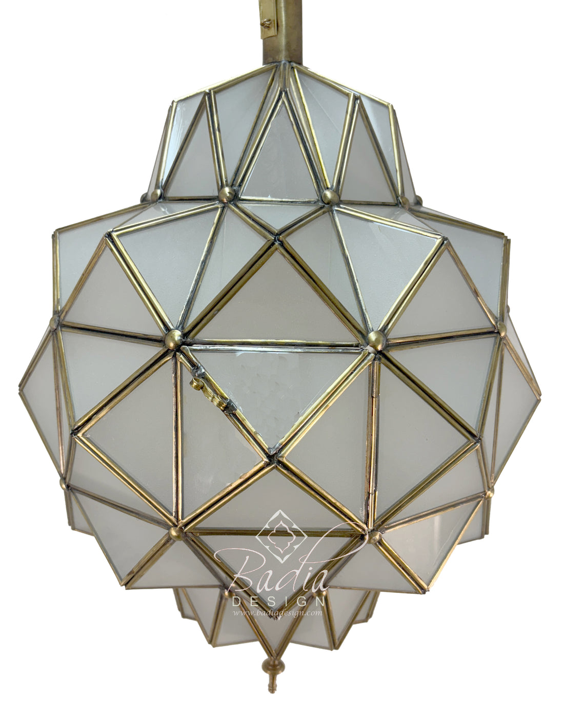 Moroccan Brass Frame White Glass Hanging Lantern