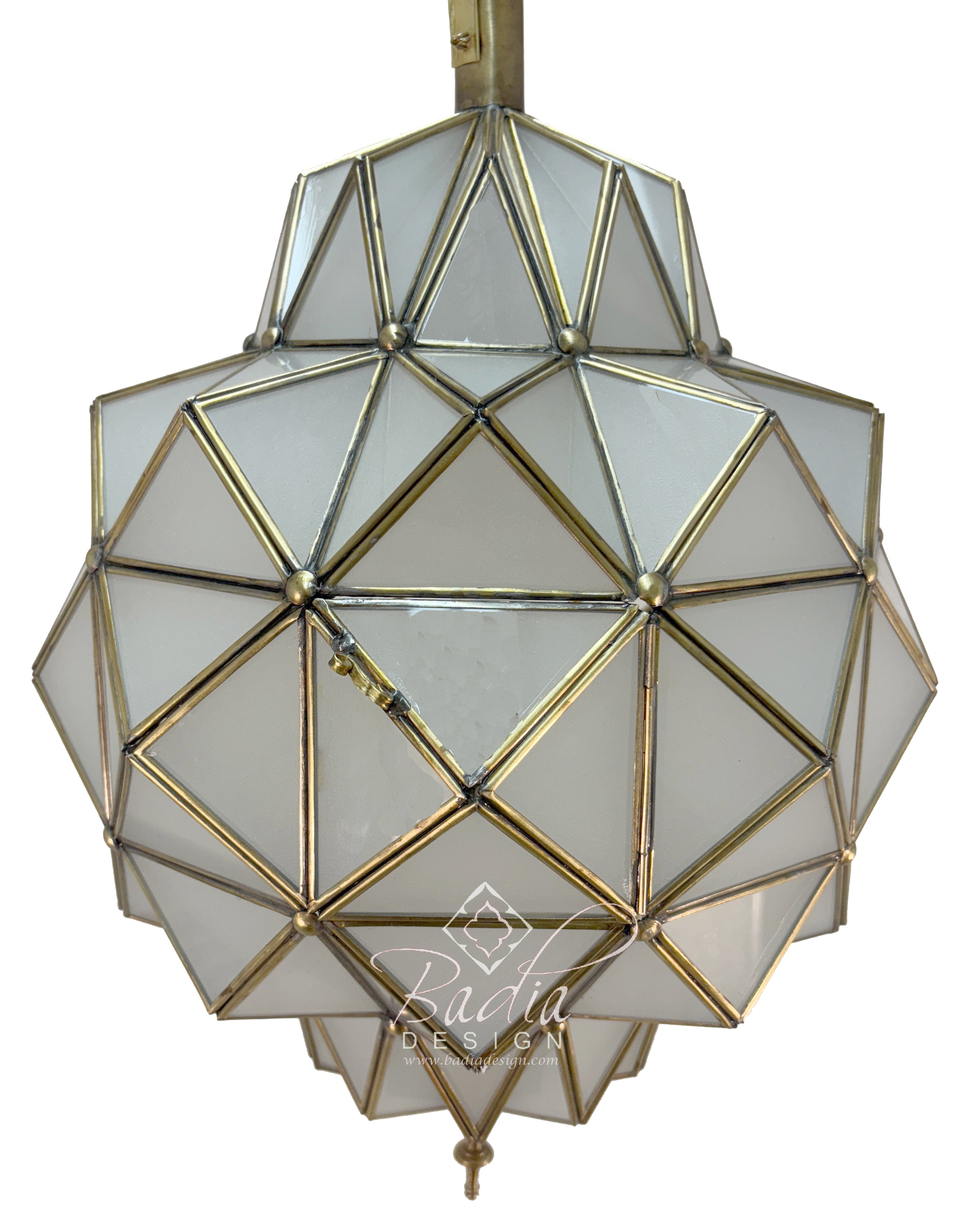 Moroccan Brass Frame White Glass Hanging Lantern