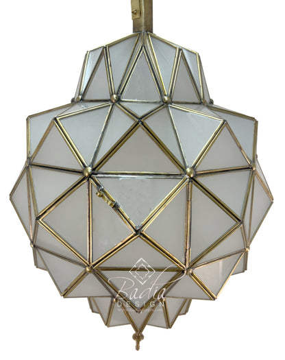 Moroccan Brass Frame White Glass Hanging Lantern