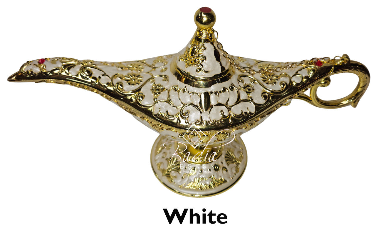 Decorative lamp with gold accents on a white background