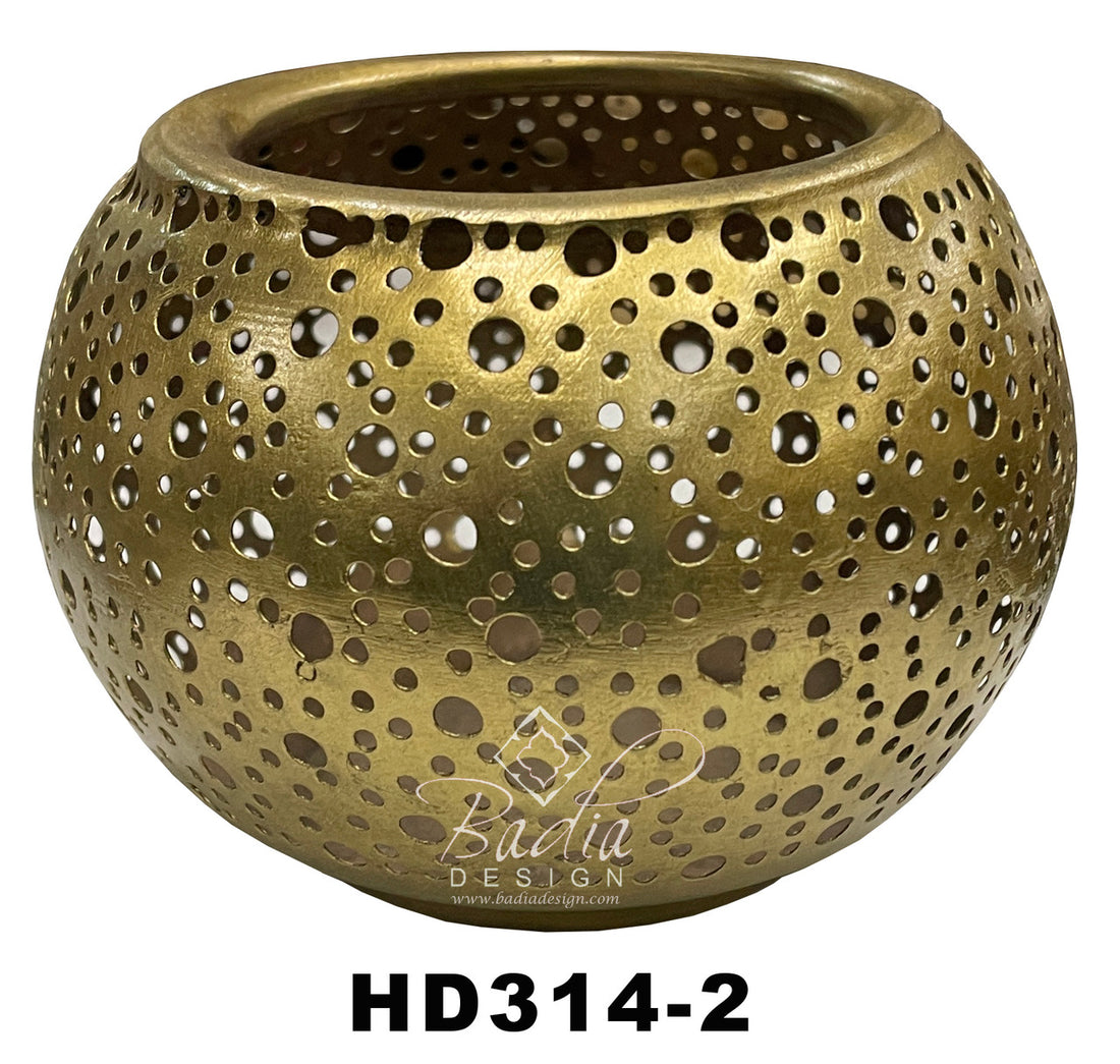 Moroccan Hand-Punched Brass Candle Holder closeup