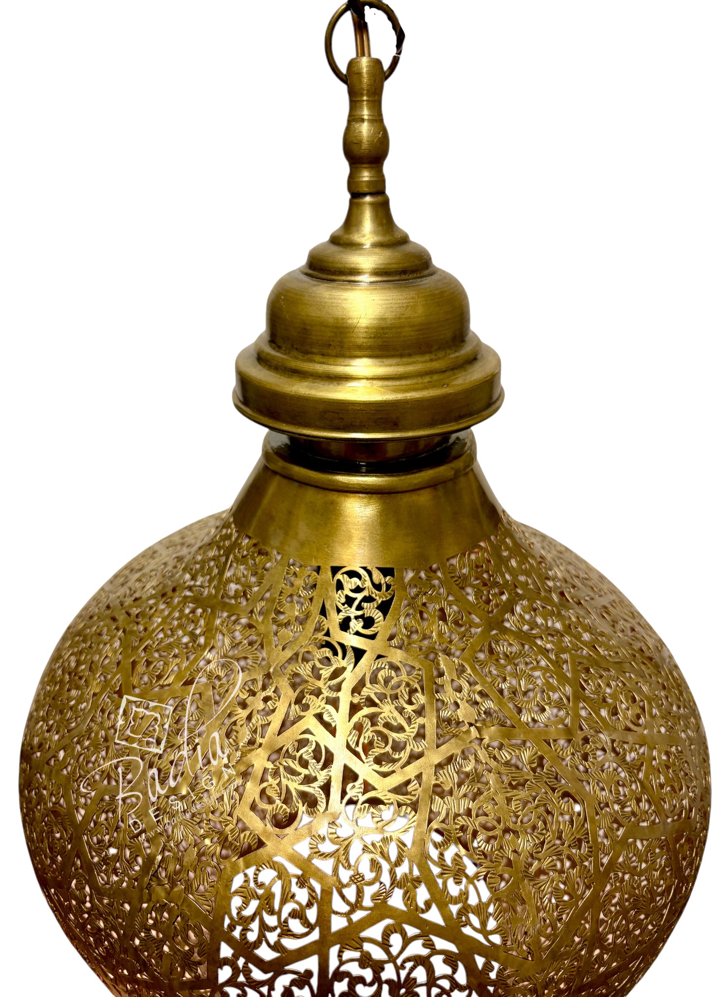 Brass Lantern with Arabesque Filigree Cutouts