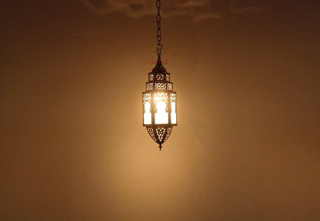 Brass Pendant Light with White Glass