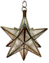 A 3D geometric star-shaped hanging ornament with etched silver glass panels and bronze metal frames, featuring a top hanging loop.