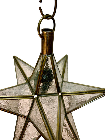 Brass Star Lantern with Frosted White Glass