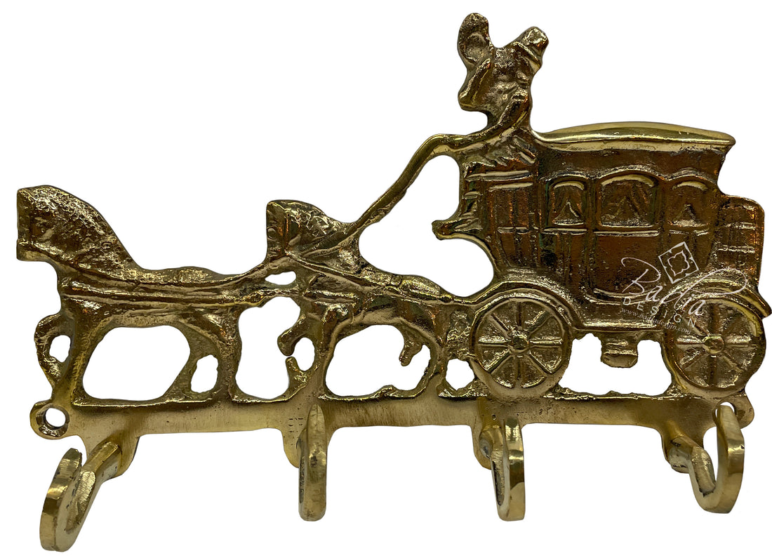 Moroccan Brass Wall Mounted Key Holder with Four Hooks