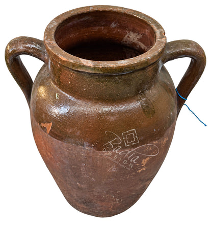 Moroccan Weathered Brown Clay Planter with Double Handles