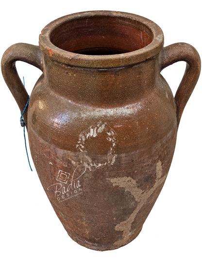 Moroccan Weathered Brown Clay Planter with Double Handles