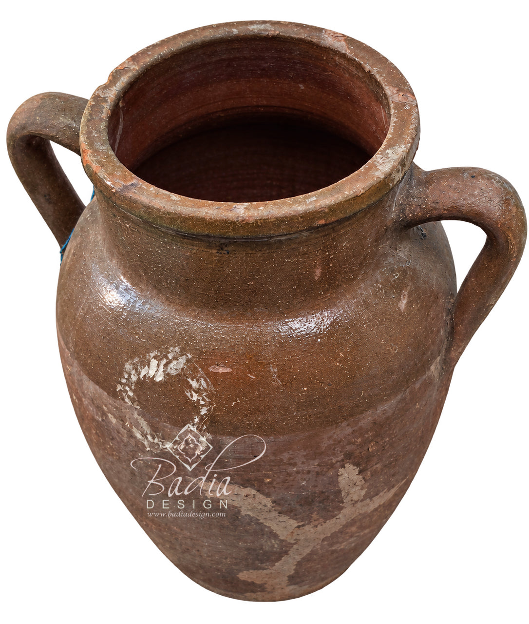 Moroccan Weathered Brown Clay Planter with Double Handles