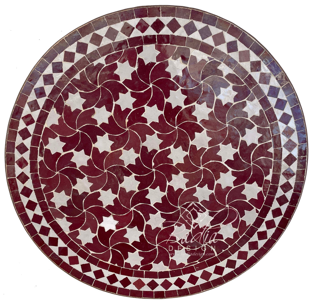 Round Burgundy Intricately Designed Moroccan Tile Table Top