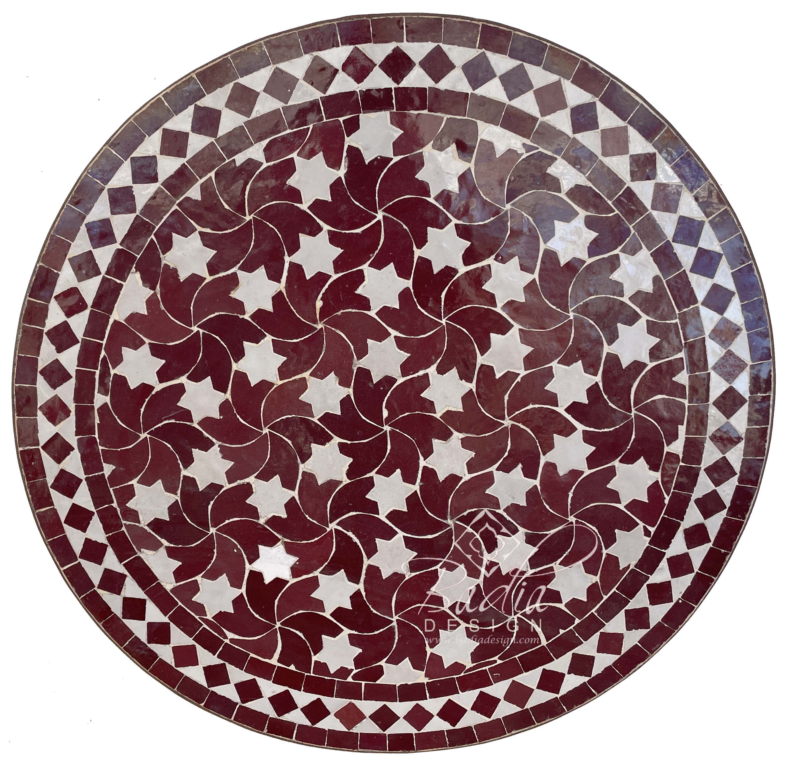 Round Burgundy Intricately Designed Moroccan Tile Table Top