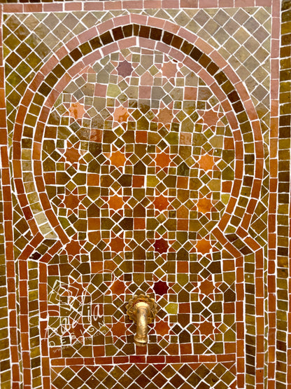 Caramel Zellige Tile Wall Fountain with Inner Arched Design