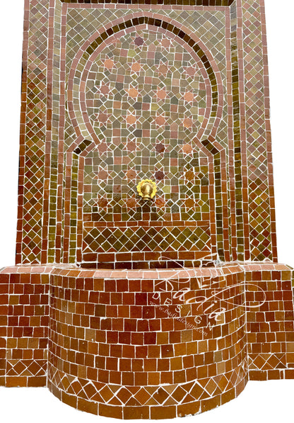 Moroccan Caramel Zellige Tile Wall Fountain with Inner Arched Design