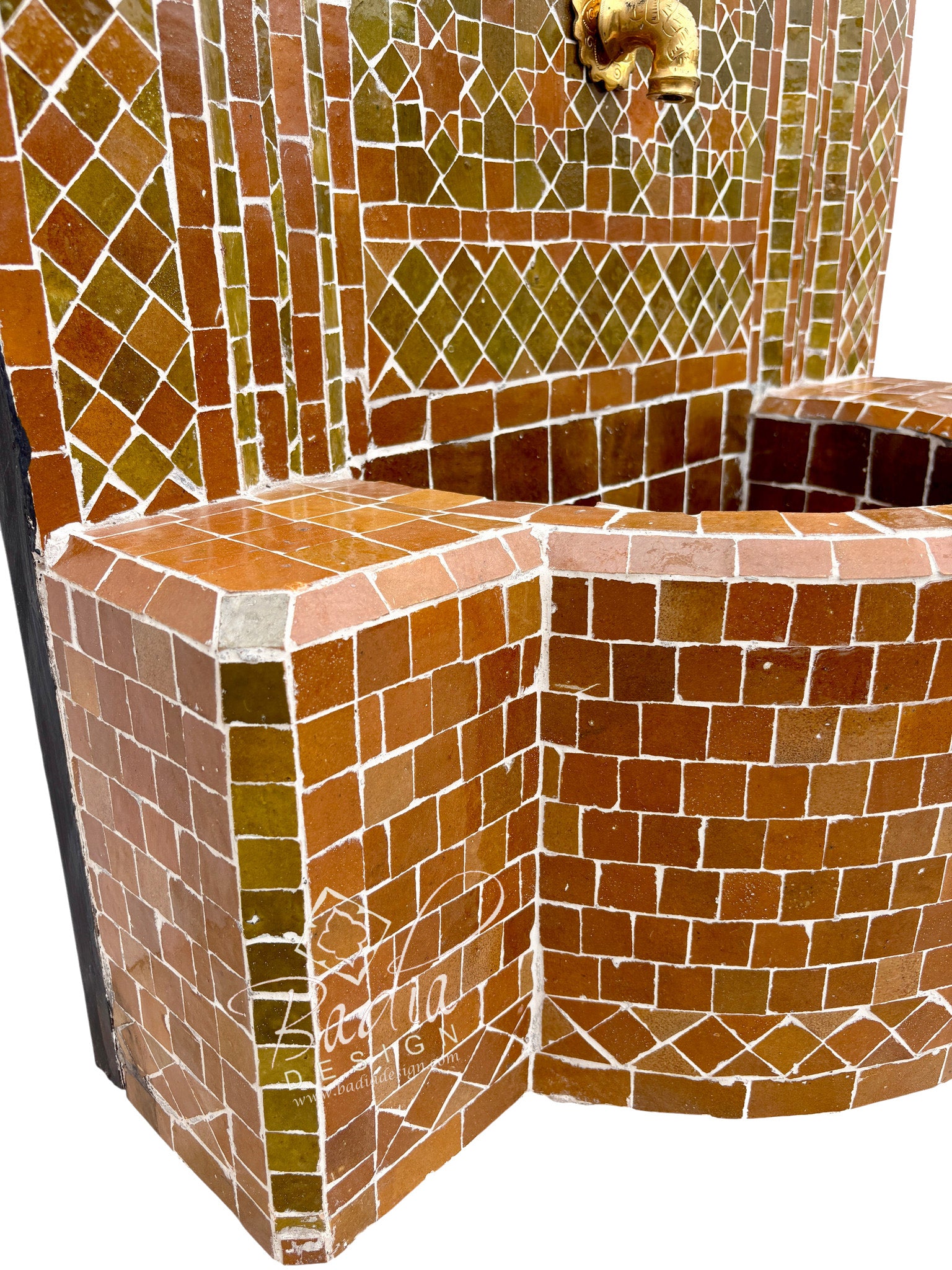 Caramel Zellige Tile Wall Fountain with Inner Arched Design