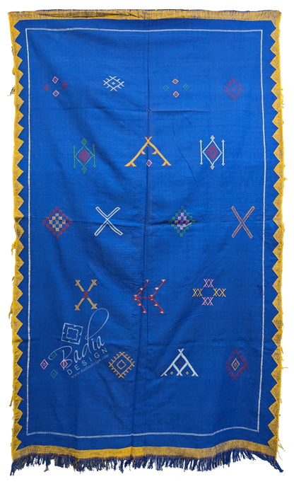 Deep Blue Cactus Silk Rug with Tribal Designs