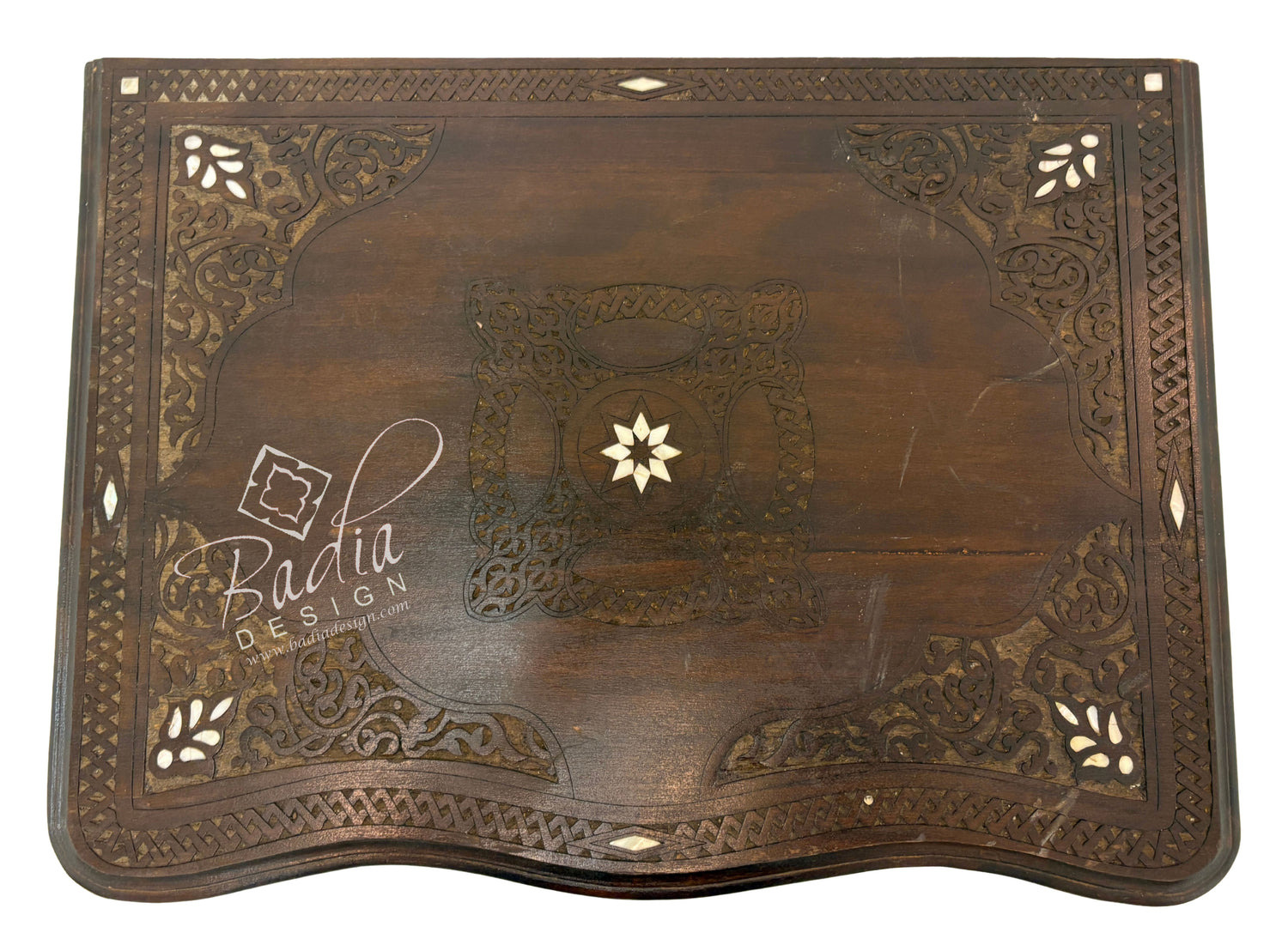 Carved Wood Bone Inlay Dark Stained Dresser